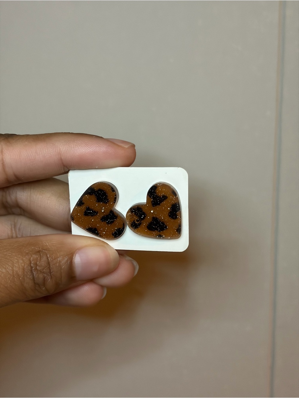 Heart Leopard Resin Earrings in Brown and Black